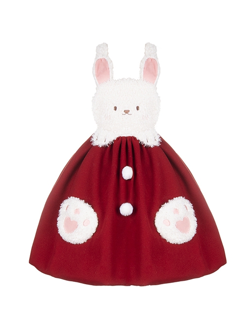 Rabbit Tuan Tuan Series Solid Color Plush Rabbit Cute Doll Autumn Winter Flower Bud Strap Skirt Sweet Lolita Sleeveless Dress