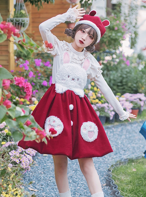 Rabbit Tuan Tuan Series Solid Color Plush Rabbit Cute Doll Autumn Winter Flower Bud Strap Skirt Sweet Lolita Sleeveless Dress