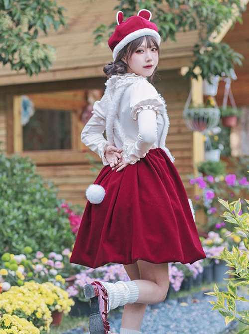 Rabbit Tuan Tuan Series Solid Color Plush Rabbit Cute Doll Autumn Winter Flower Bud Strap Skirt Sweet Lolita Sleeveless Dress