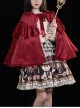 Red Velvet Thick Warm Winter Hooded Lace Frenulum Christmas Classic Lolita Cape