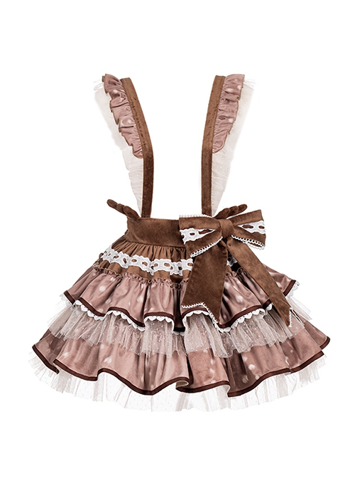 Bambi Series Autumn-Winter Sweet Velvet Speckled Lace Bowknot Antlers Decorated Christmas Sweet Lolita Skirt