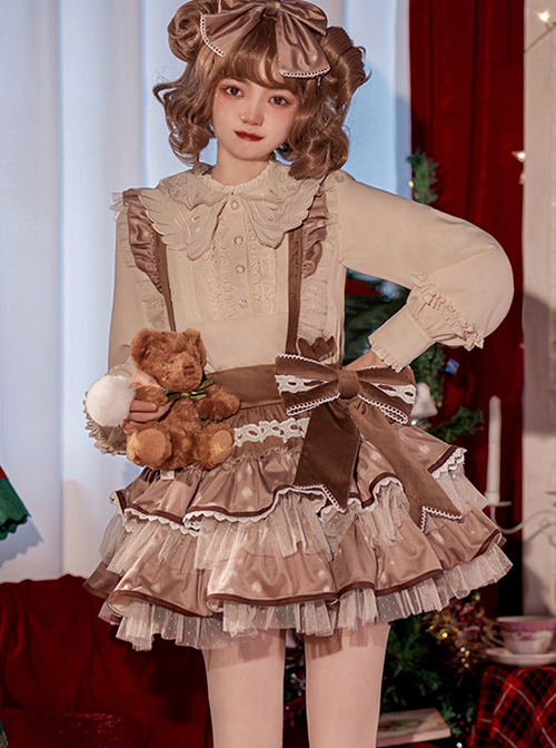 Bambi Collection Autumn-Winter Sweet Velvet Speckled Lace Bow Antlers Decorated Christmas Sweet Lolita Skirt
