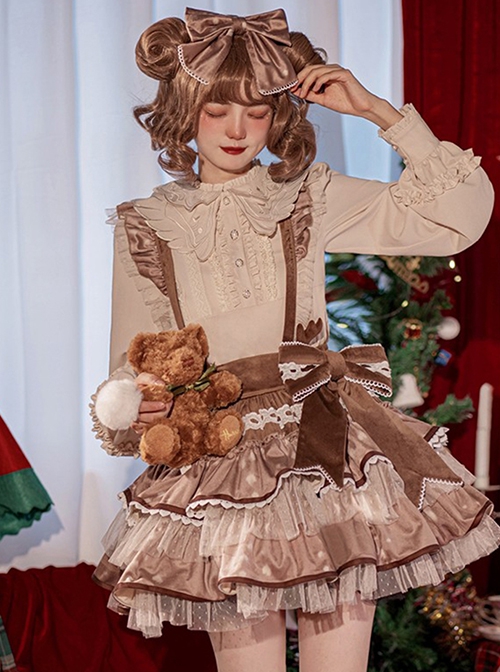 Bambi Series Autumn-Winter Sweet Velvet Speckled Lace Bowknot Antlers Decorated Christmas Sweet Lolita Skirt