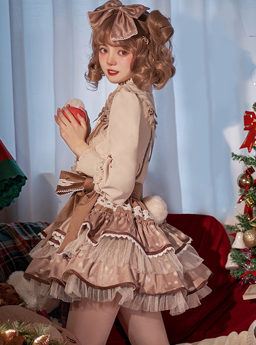 Bambi Series Autumn-Winter Sweet Velvet Speckled Lace Bowknot Antlers Decorated Christmas Sweet Lolita Skirt