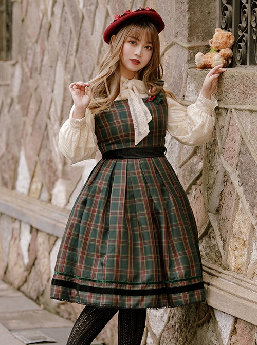 Ode To Joy Series School Style Christmas Plaid Lace Winter Tank Top Dress School Lolita Sleeveless Dress