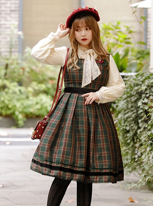 Ode To Joy Series School Style Christmas Plaid Lace Winter Tank Top Dress School Lolita Sleeveless Dress