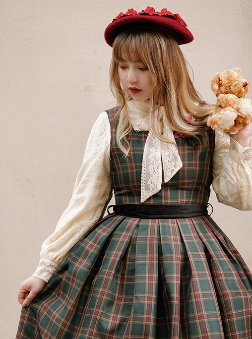 Ode To Joy Series School Style Christmas Plaid Lace Winter Tank Top Dress School Lolita Sleeveless Dress