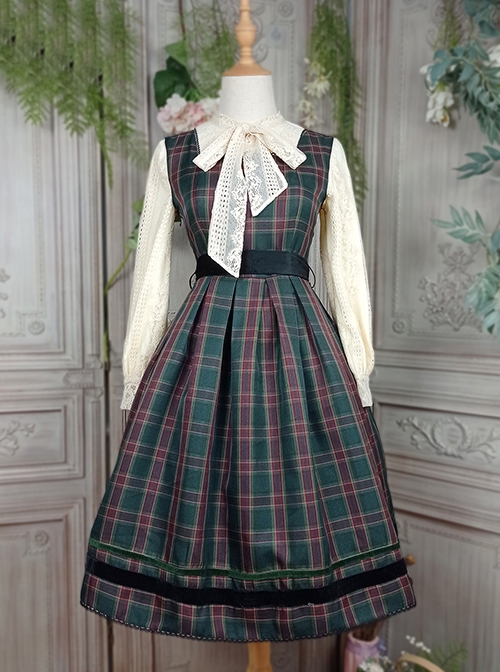 Ode To Joy Series School Style Christmas Plaid Lace Winter Tank Top Dress School Lolita Sleeveless Dress