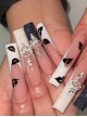 Abstract Series Black-White Lip Print Crown Rhinestone Finished Disposable Manicure Nail Piece