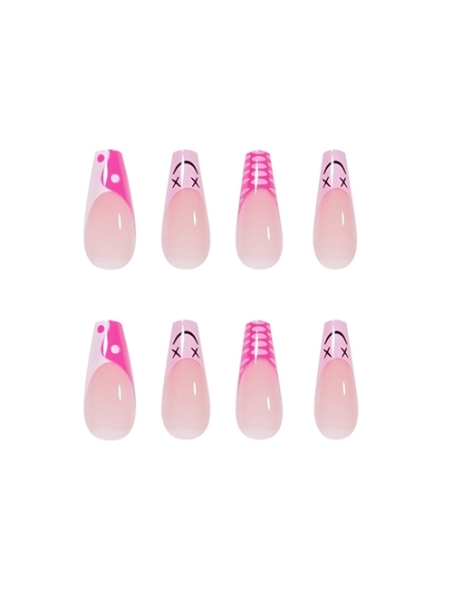 Tai Chi Series Pink French Yin Yang Dairy Cow Pattern Finished Disposable Manicure Nail Pieces