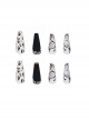 Butterfly Series Black-White Butterfly Leopard Print Frosted Rhinestone Finished Disposable Manicure Nail Piece