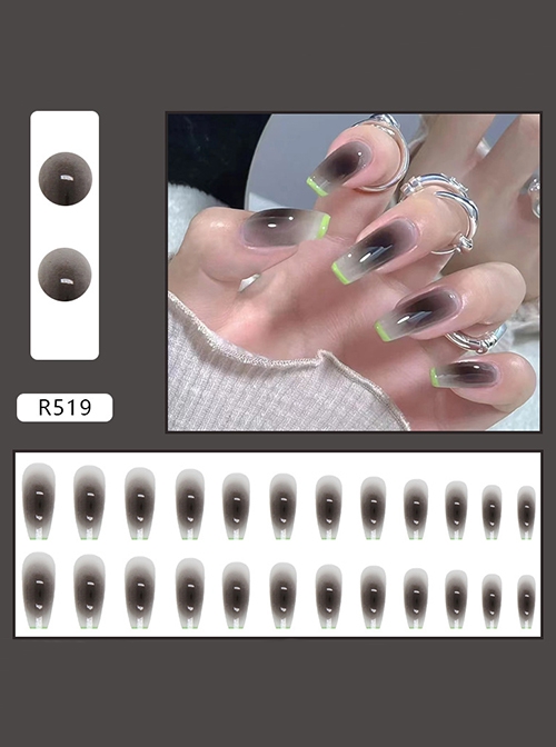 Transparent Black Mysterious Gradient Green Edge Finished Disposable Manicure Nail Piece