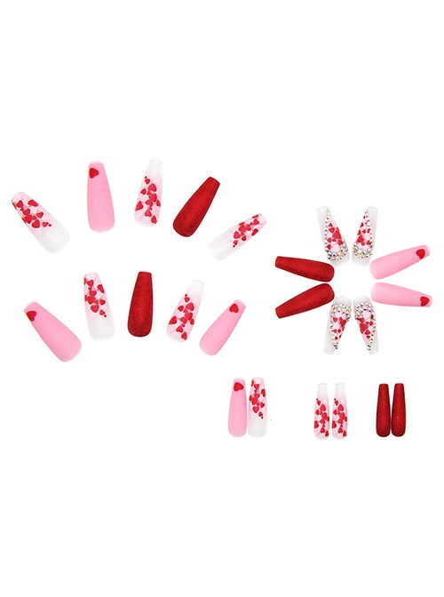 Heart-Shaped Rhinestones Shiny Long Mature Sexy Finished Disposable Manicure Nail Pieces