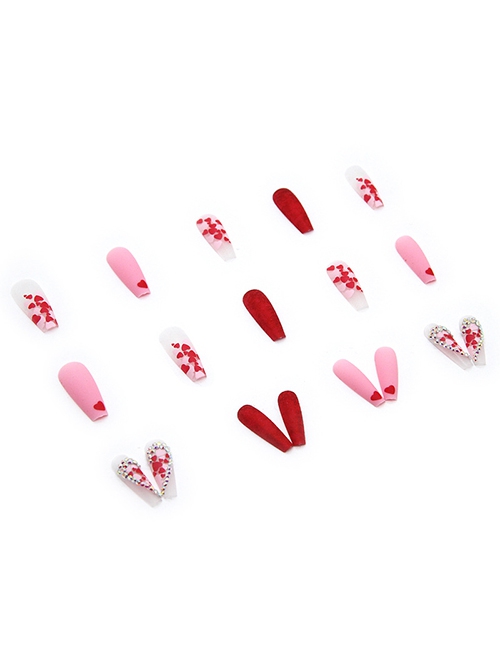 Heart-Shaped Rhinestones Shiny Long Mature Sexy Finished Disposable Manicure Nail Pieces