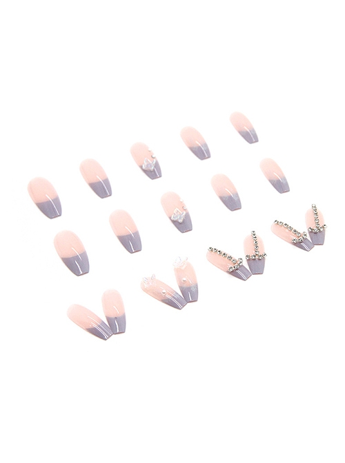 Purple Gradient Crystal Butterfly Rhinestone Decoration Finished Disposable Manicure Nail Pieces