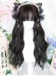 Black Brown Mixed Color Haze Blue Natural Water Ripple Air Bangs Long Curly Hair Classic Lolita Wig