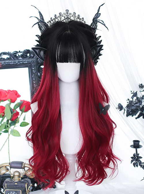 Purgatory Series Black-Red Gradient Air Bangs Long Curly Hair Gothic Lolita Wig