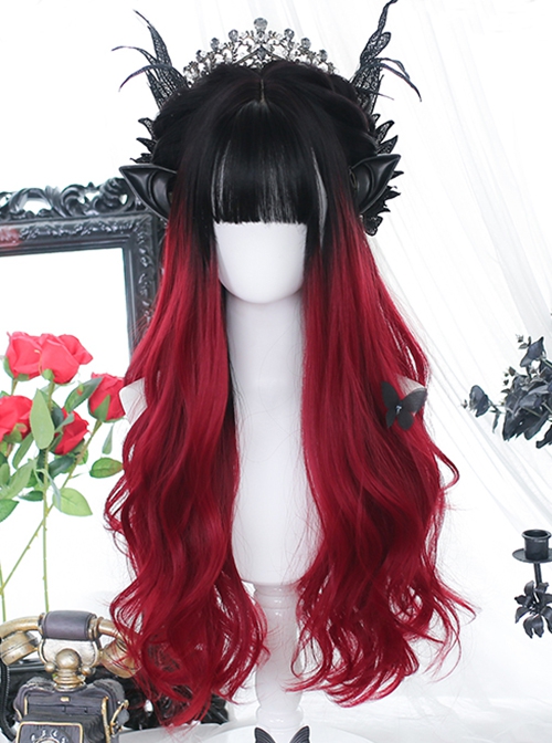 Purgatory Series Black-Red Gradient Air Bangs Long Curly Hair Gothic Lolita Wig