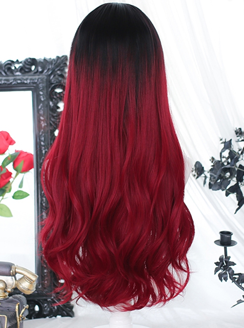 Purgatory Series Black-Red Gradient Air Bangs Long Curly Hair Gothic Lolita Wig