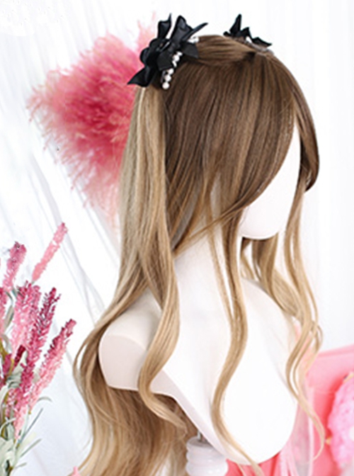 Light Brown Gradient Natural Eight Character Bangs Long Curly Hair Classic Lolita Wig