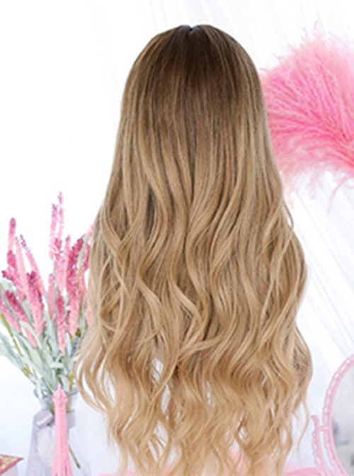 Sweet Cool Natural Dark Brown Gradient Qi Bangs Long Curly Hair Classic  Lolita Wig