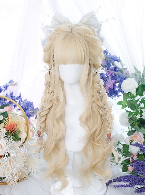 Cocoa Series Gentle Golden Qi Bangs Daily Long Curly Hair Classic Lolita Wig