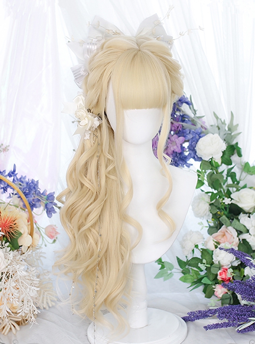 Cocoa Series Gentle Golden Qi Bangs Daily Long Curly Hair Classic Lolita Wig