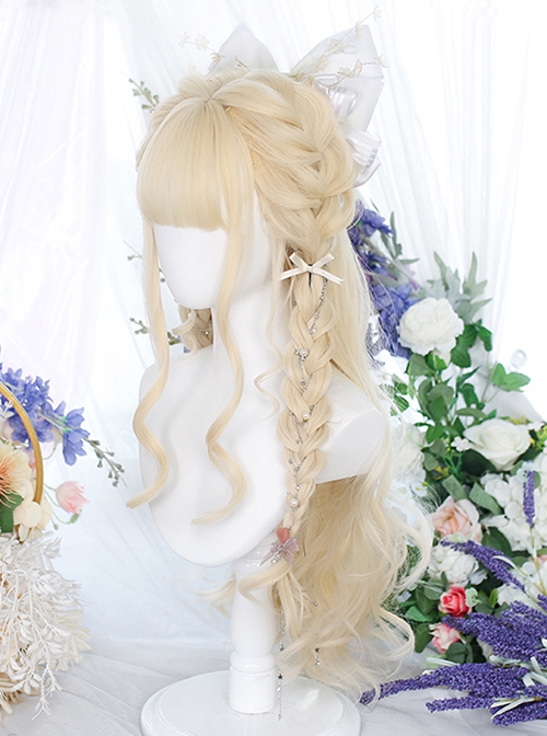 Cocoa Series Gentle Golden Qi Bangs Daily Long Curly Hair Classic Lolita Wig