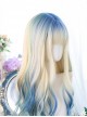 Blue Irregular Gradient Mixed Color Qi Bangs Long Curly Hair Classic Lolita Wig