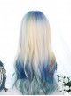 Blue Irregular Gradient Mixed Color Qi Bangs Long Curly Hair Classic Lolita Wig