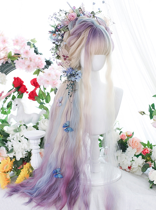 Star Trail Series 100cm Super Long Wool Roll Multicolor Gradient Long Curly Hair Classic Lolita Wig