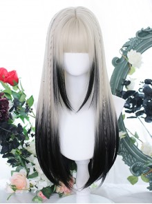 Shanhai Series White-Black Gradient Sweet Cool Long Hair Straight Hair Gothic Lolita Wig