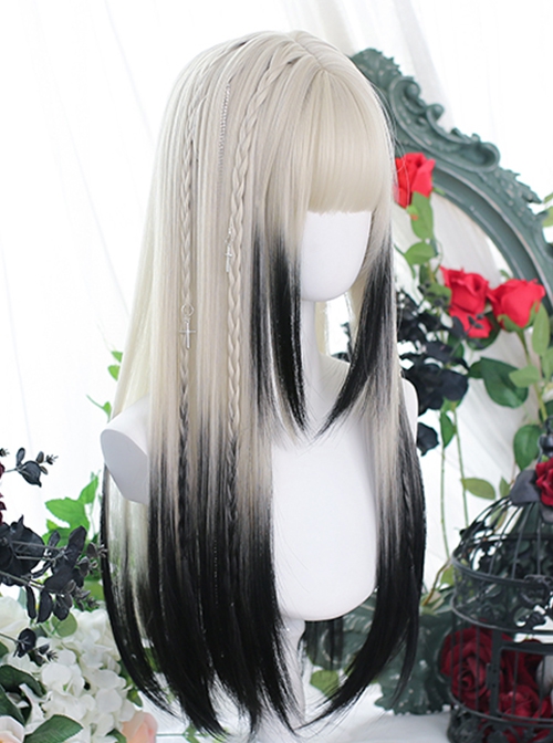 Shanhai Series White-Black Gradient Sweet Cool Long Hair Straight Hair Gothic Lolita Wig