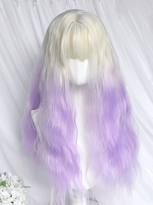 Rice Purple Series Beige Gradient Purple Long Curly Hair Gentle Classic Lolita Wig