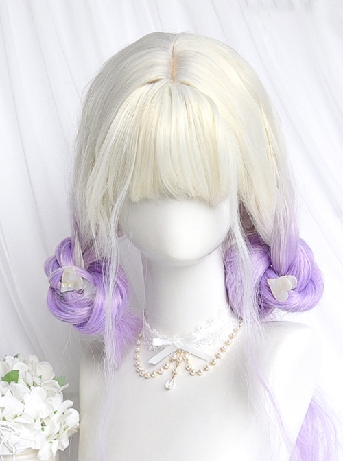 Rice Purple Series Beige Gradient Purple Long Curly Hair Gentle Classic Lolita Wig