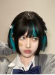 Black Blue Layer-Dyed Hanging Ear Dyed Qi Bangs Daily Cute Short Straight Hair Classic Lolita Wig