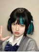 Black Blue Layer-Dyed Hanging Ear Dyed Qi Bangs Daily Cute Short Straight Hair Classic Lolita Wig