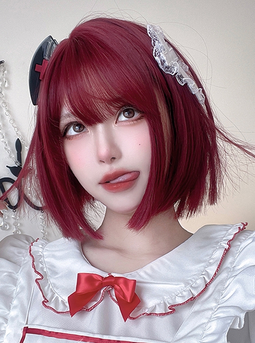 Internet Celebrity Natural Red Fashion Daily Qi Bangs Short Straight Hair Classic Lolita Wig