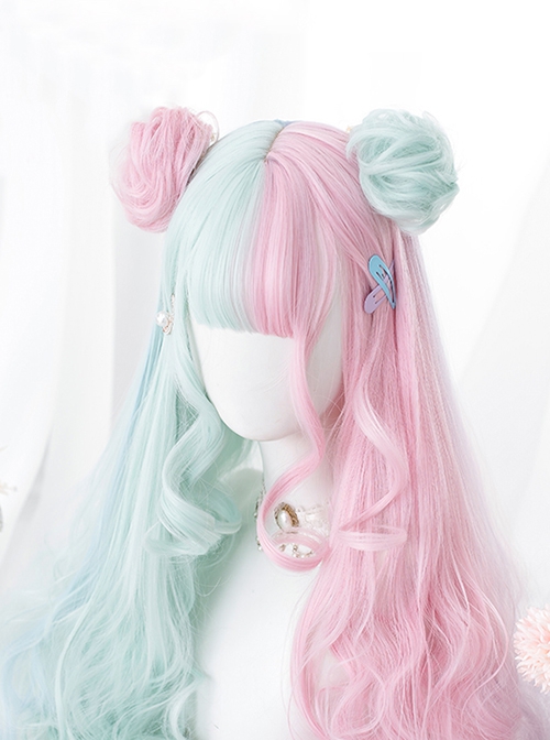 Strawberry Mint Ice Cream Series Multicolor Mixed Cute Long Curly Hair Classic Lolita Wig