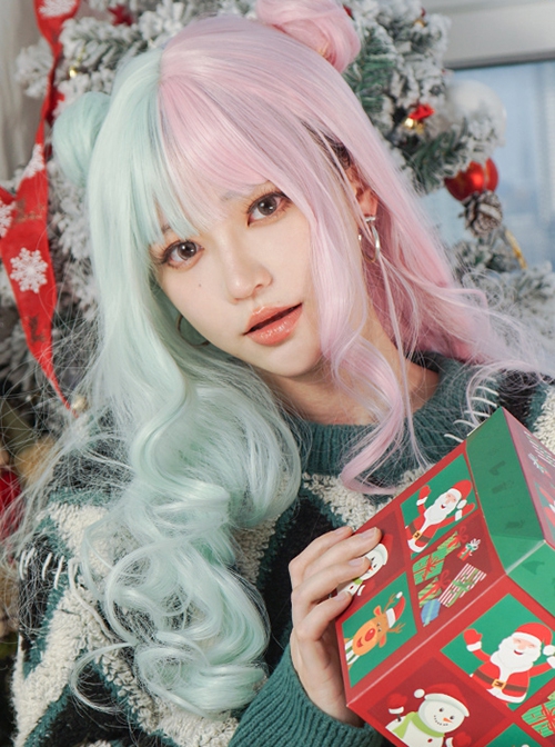 Strawberry Mint Ice Cream Series Multicolor Mixed Cute Long Curly Hair Classic Lolita Wig