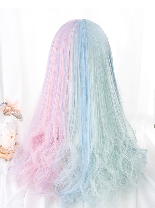 Strawberry Mint Ice Cream Series Multicolor Mixed Cute Long Curly Hair Classic Lolita Wig