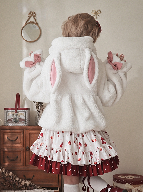 White Plush Cute Rabbit Ears Fluffy Lantern Sleeves Warm Sweet Lolita Blouse