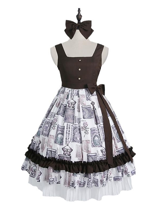 Romanticism Series Elegant Vintage Print Ruffle Classic Lolita Sleeveless Dress