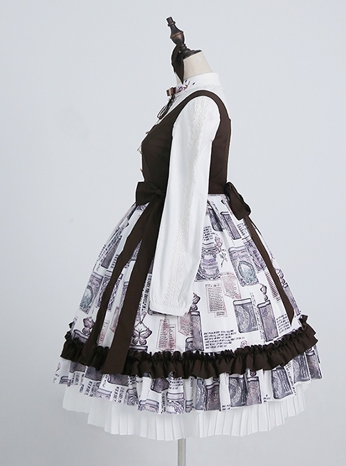 Romanticism Series Elegant Vintage Print Ruffle Classic Lolita Sleeveless Dress