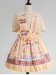 Embroidered Doll Collar Short Sleeve Shirt Plaid Print Decorative Detachable Shoulder Strap Sweet Lolita Shirt Skirt Set