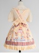 Embroidered Doll Collar Short Sleeve Shirt Plaid Print Decorative Detachable Shoulder Strap Sweet Lolita Shirt Skirt Set