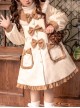 Cute Autumn Winter Solid Color Plush Collar Lantern Sleeve Bow Decoration Sweet Lolita Medium Long Coat