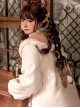 Cute Autumn Winter Solid Color Plush Collar Lantern Sleeve Bow Decoration Sweet Lolita Medium Long Coat