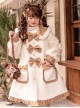 Cute Autumn Winter Solid Color Plush Collar Lantern Sleeve Bow Decoration Sweet Lolita Medium Long Coat