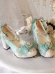 Gorgeous Elegant Pearl Feather Rose Decoration Lace Green Classic Lolita High Heel Shoes